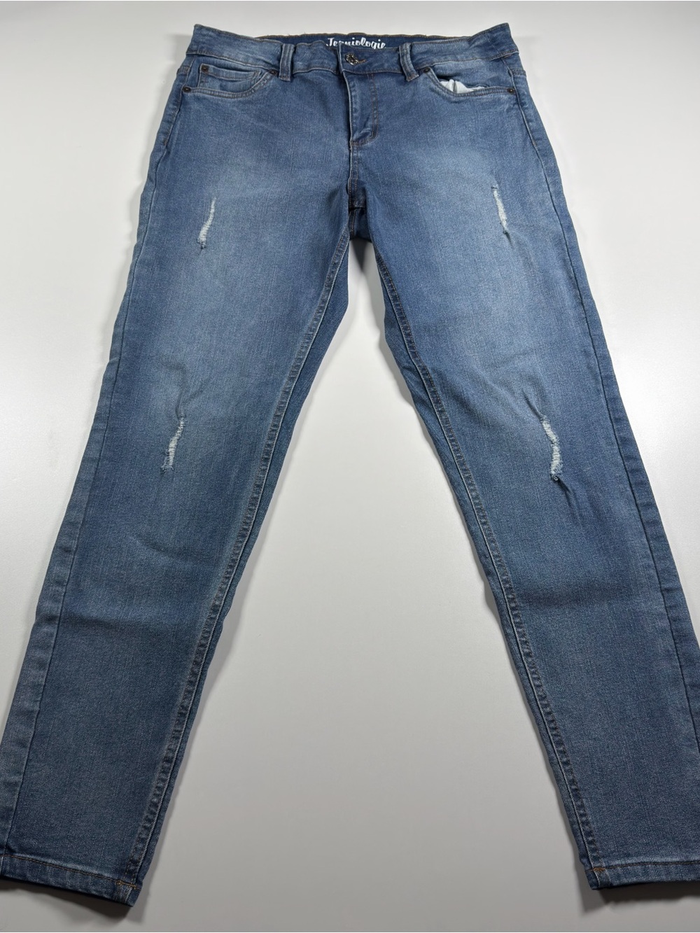 Jeaniologie Slim Distressed High Rise Skinny Jeans in Blue Size 12